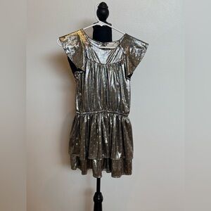 Peek Girls Gold Metallic Dress with Polka Dots